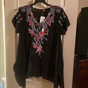 Johnny Was- Embroidered Black Floral Women's Top